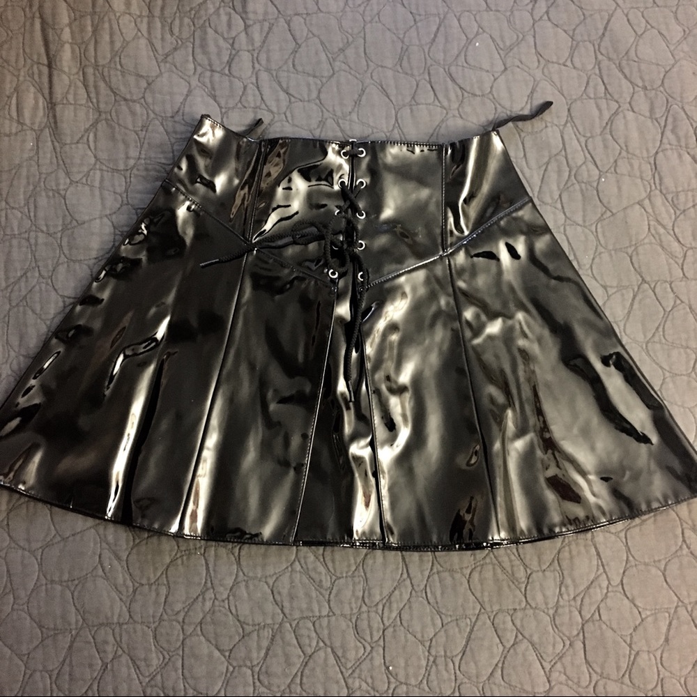 Allure Black Patent Lace Up Skirt